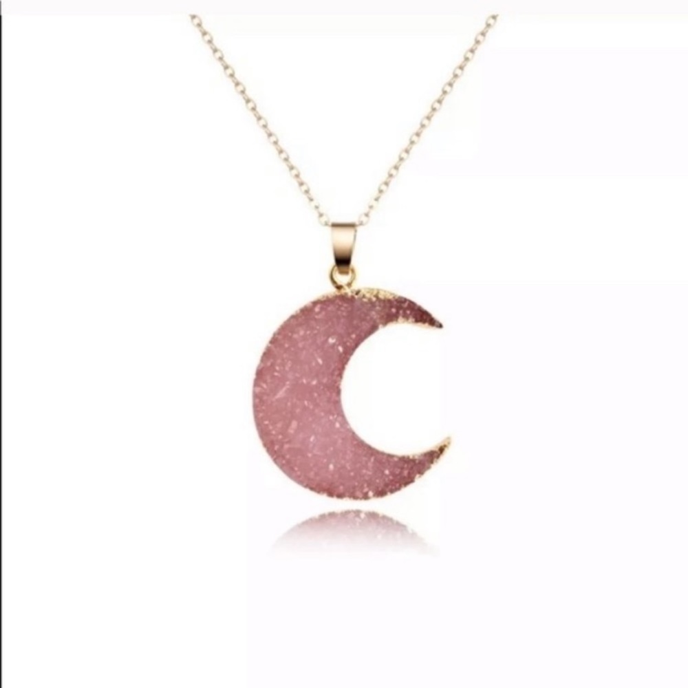 Pink Druzy Moon Necklace
